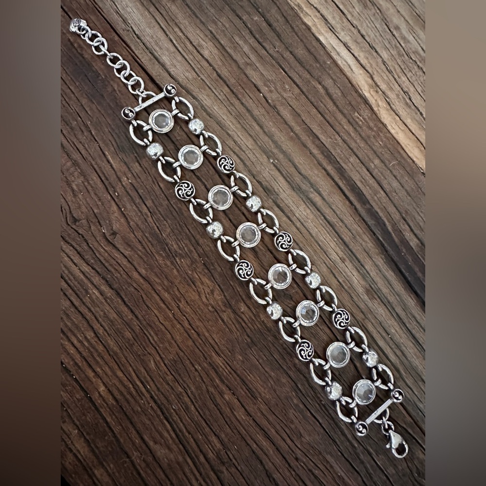 Brighton ❤️ Contempo Crystal Silver Wide Link Bracelet. Retired w/Bag